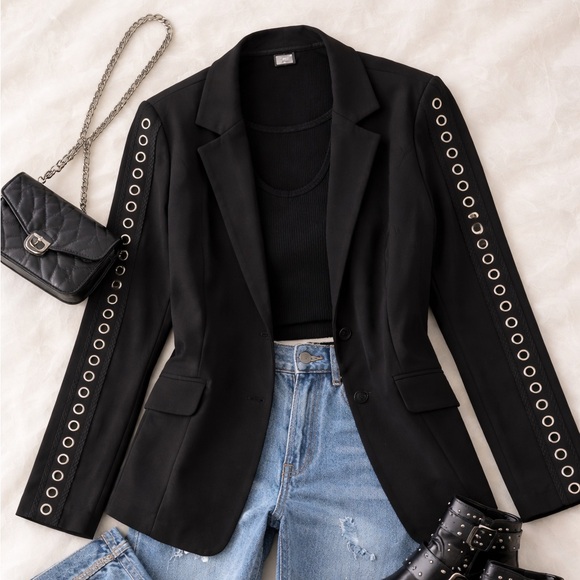 VENUS Jackets & Blazers - Black Grommet Sleeve Blazer Edgy Eyelet Statement Jacket Y2K Chic